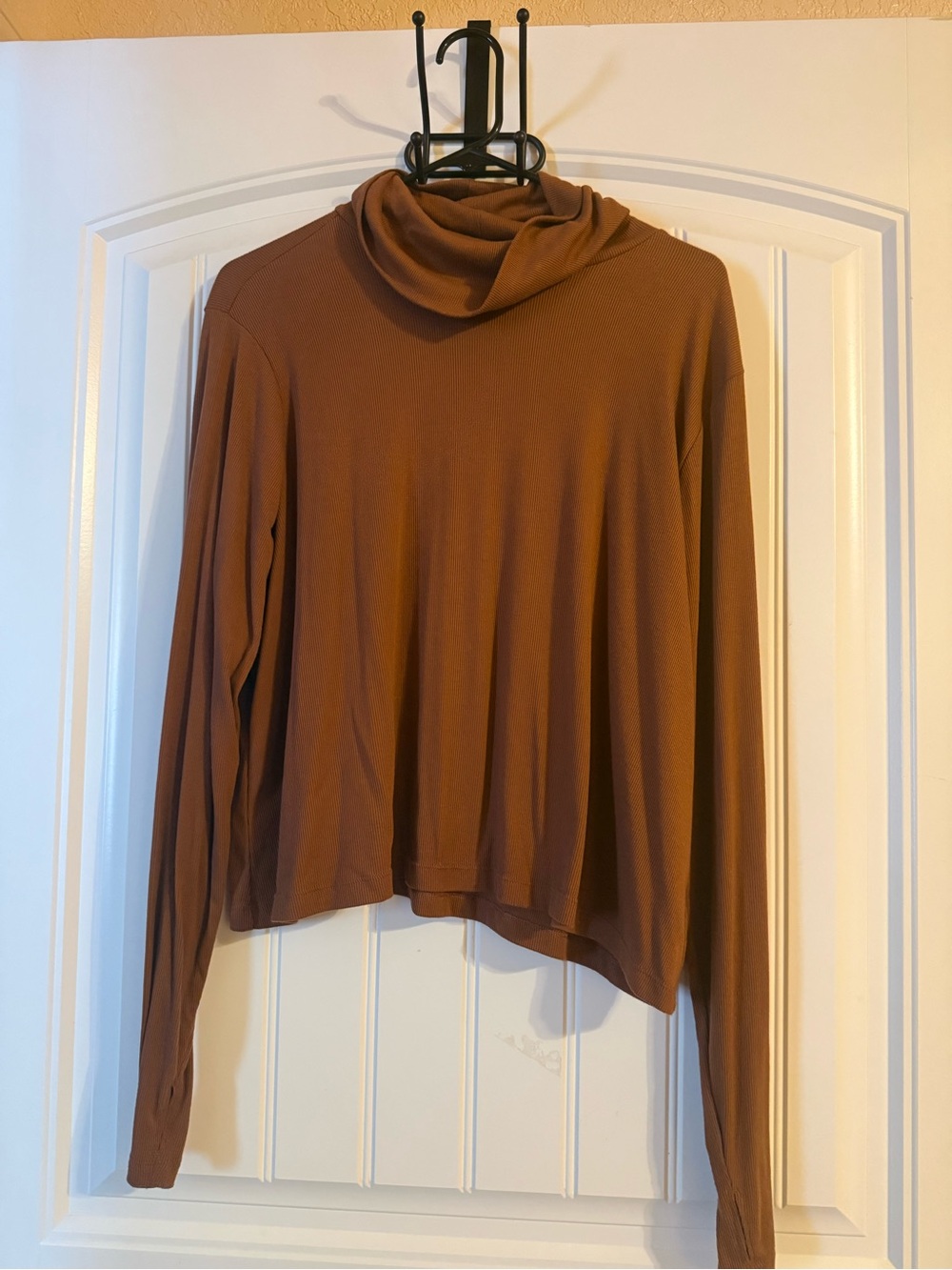 Women's Brown Long-Sleeve Draped Neck Blouse